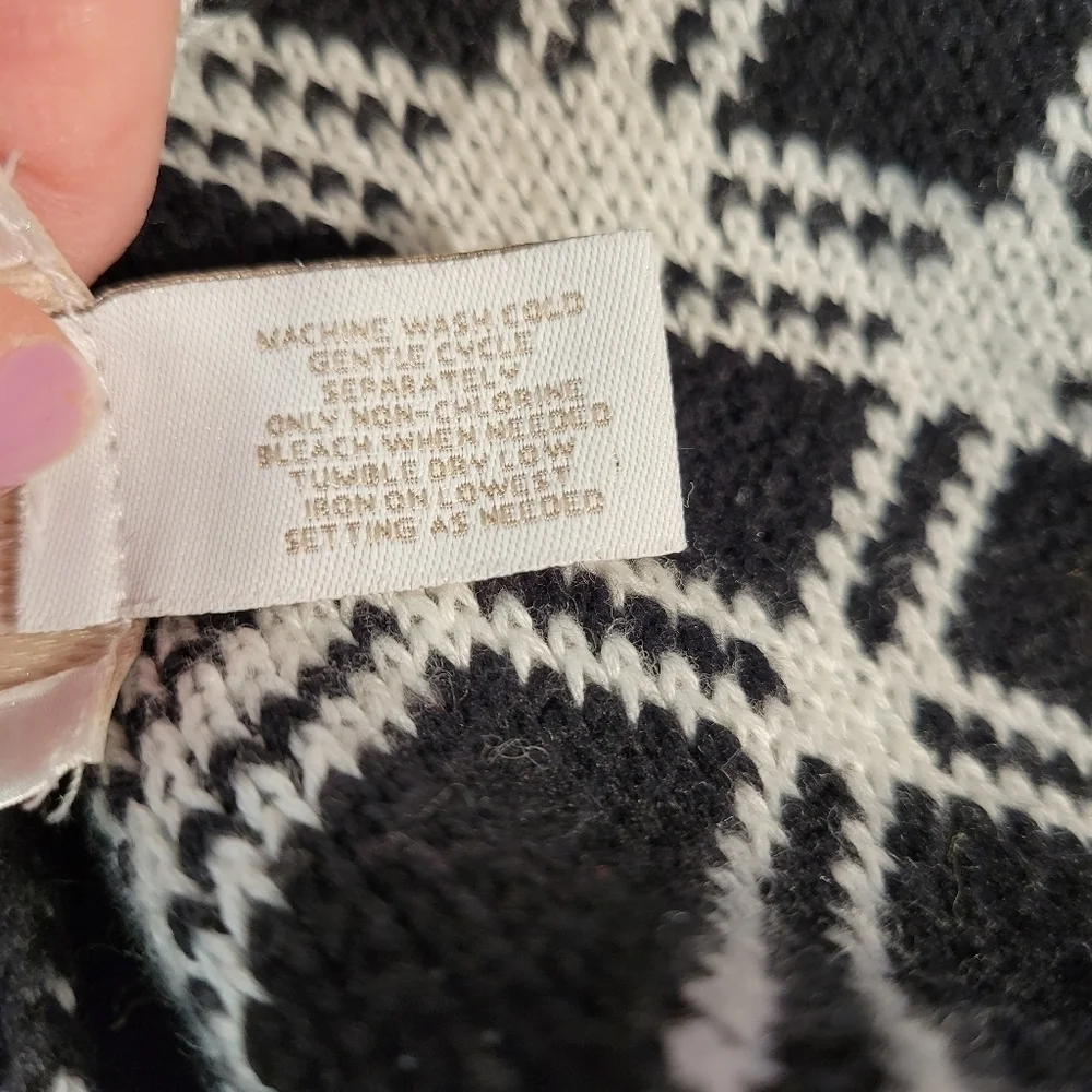 Chico's Black & White Diamond Plaid Fringe Sweater Jacket
